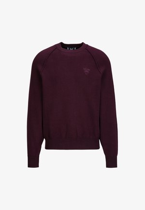 Bordeaux crewneck sweatshirt, gemaakt van zachte stof. Heeft ribgebreide manchetten en zoom, naadloze schouders en subtiele branding op de borst.
