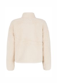 Veste en polaire sherpa couleur crème avec manches longues et col haut, vue de dos.
