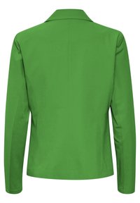 Groene blazer met lange mouwen, voorzien van een gestructureerde kraag, een gladde textuur en een getailleerde pasvorm, met een strakke, naadloze achterkant.