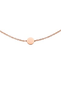 Collana in oro rosa con pendente circolare liscio al centro. La catena è delicata, con anelli interconnessi.