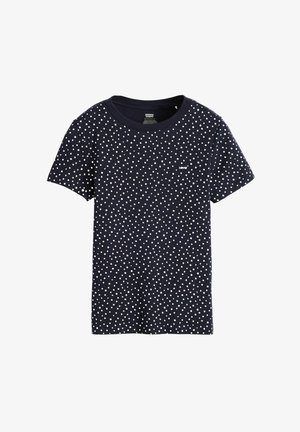 Marineblå kortærmet t-shirt med hvide prikker og rund halsudskæring. Har et lille logo på venstre side. Fremstillet af bomulds-materiale.