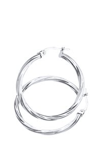 Sidabriniai žiedai auskarai, su sukimosi dizainu, turintys poliruotą paviršių ir užsegimą, užtikrinantį saugų dėvėjimą. Apvalios formos, su glotnia tekstūra.