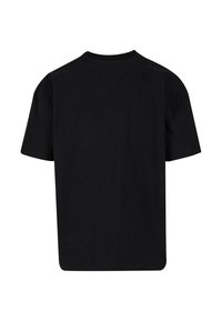 Camiseta de algodón negra con cuello redondo, mangas cortas y corte recto. Diseño simple sin logotipos ni patrones visibles.