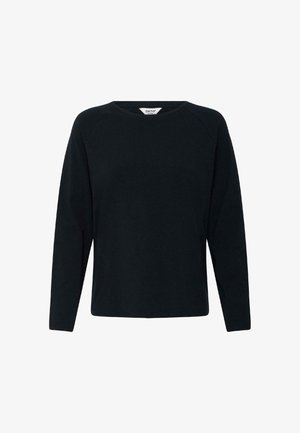 Schwarzes Langarm-Sweatshirt mit Rundhalsausschnitt, schlichtem Design und Raglanärmeln, auf weißem Hintergrund dargestellt.