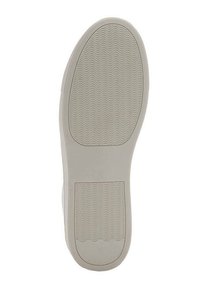 Suela de zapato de goma blanca con una superficie lisa que presenta patrones ondulados horizontales y una sección rectangular texturizada en la entresuela.