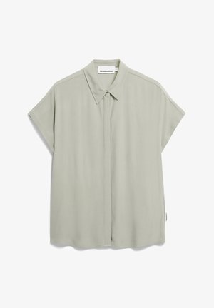 Korte mouwen, lichtgroen overhemd met kraag van gladde stof, met een knoopsluiting aan de voorkant en een comfortabele pasvorm.