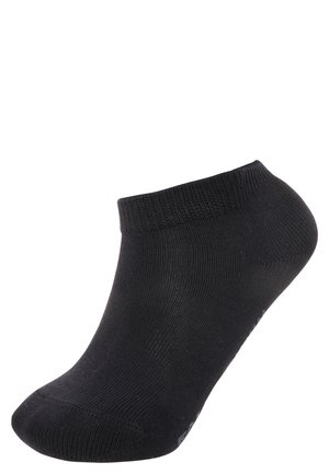 Zwarte enkelsok, ribbelmanchet, gladde textuur, naadloze teenconstructie, lichtgewicht stof. Ideaal voor casual gebruik.