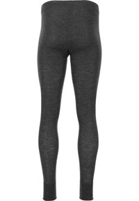 Grå, långa leggings gjorda av ett mjukt, elastiskt tyg. Har en hög midja och tajta ben med smala manschetter vid anklarna.