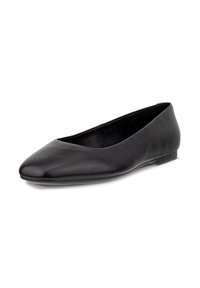 Ballerines en cuir noir avec un bout pointu et une finition lisse et mate. Design minimaliste avec une semelle plate pour le confort.