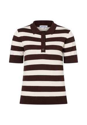More & More, MORE & MORE SCHMALER, GESTREIFTER KURZARM-POLO-PULLOVER - Poloshirt - espresso brown powder creame knitted block stripe