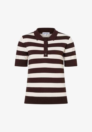 More & More, MORE & MORE SCHMALER, GESTREIFTER KURZARM-POLO-PULLOVER - Poloshirt - espresso brown powder creame knitted block stripe