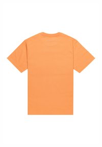 T-shirt à manches courtes, col rond, en coton orange uni, avec une coupe standard et une texture lisse sans motifs ni accents visibles.