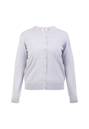 Világosszürke kardigán, puha kötött anyagból készült. Kerek nyakkivágással, hosszú ujjakkal és elülső gombos záródással rendelkezik, amelyhez illeszkedő gombok tartoznak.