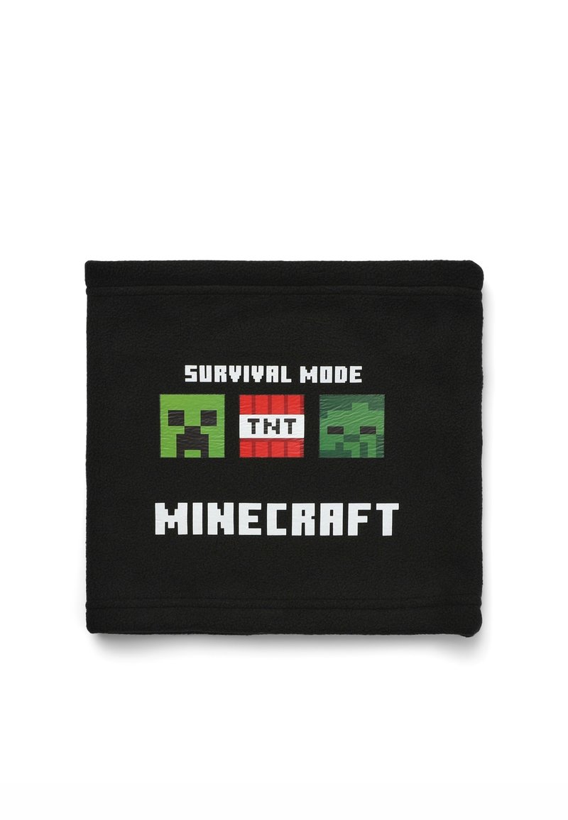 Coperta in pile nera con le scritte "SURVIVAL MODE" e "MINECRAFT" in bianco, con creatura verde pixelata e grafica rossa TNT.