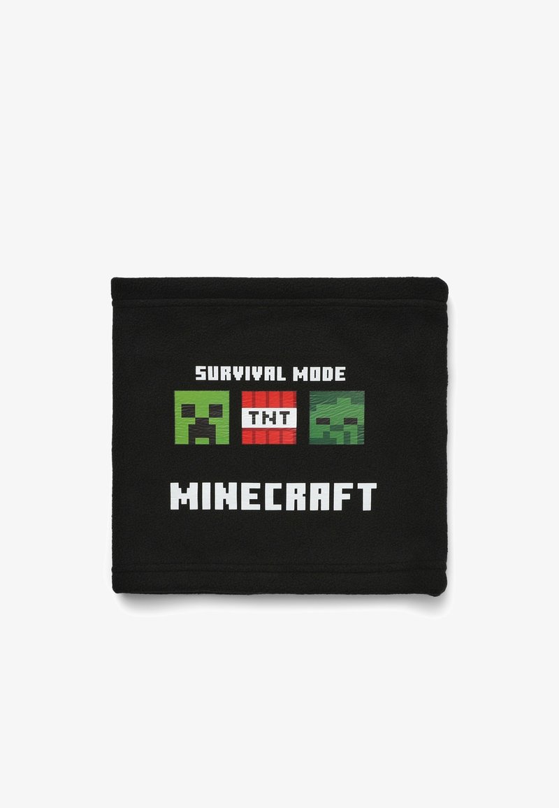 Coperta in pile nera con le scritte "SURVIVAL MODE" e "MINECRAFT" in bianco, con creatura verde pixelata e grafica rossa TNT.