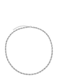 Collana in argento con maglie ovali e rotonde collegate, con una finitura liscia e chiusura regolabile.