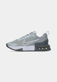 Light gray Nike running shoe with mesh upper, white swoosh logo, and visible Air cushioning in the rear sole.