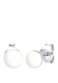 Orecchini a bottone in argento sterling con dischi tondi e lisci in smalto bianco. Design minimalista con una finitura lucida e chiusura a posteriore.