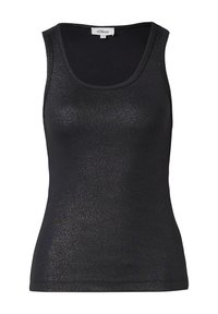 Zwarte mouwloze tanktop met subtiele glans, ronde halslijn en getailleerde pasvorm van s.Oliver, maat 36.