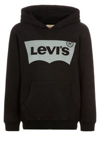Felpa nera con cappuccio realizzata in cotone, caratterizzata da un grande logo Levi's grigio chiaro sul davanti e una tasca a canguro. Design a vestibilità regolare.
