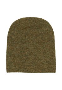 Căciulă tricotată maro cu o textură ribbed și un vârf rotunjit, proiectată pentru vreme rece.