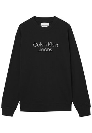 Czarna bluza z długim rękawem z białym haftem "Calvin Klein Jeans" z przodu i małym logo "ck" na lewym mankiecie.