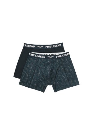Deux paires de boxers PME Legend. Une noire unie, l'autre sombre avec un motif floral. Dispose d'une ceinture élastique blanche avec logo.