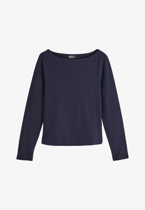 Maglietta da uomo a maniche lunghe blu navy con scollo a girocollo, dal design semplice e lineare e orlo dritto.