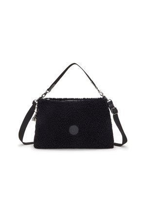 Sac bandoulière rectangulaire noir texturé avec deux sangles réglables et une fermeture éclair sur le dessus.