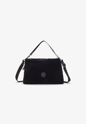 Sac bandoulière rectangulaire noir texturé avec deux sangles réglables et une fermeture éclair sur le dessus.
