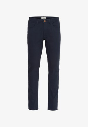 Marineblauwe broek van een katoenmix. Slim fit ontwerp met vijf zakken, een knoopsluiting en een gladde textuur.