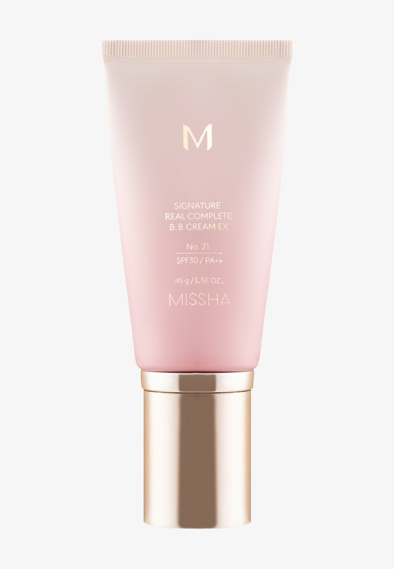 MISSHA Signature Real Complete B.B Cream EX n°21, SPF30 PA++, 45 g, dans un tube rose et or avec bouchon à vis.