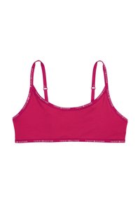 Rosa bomulls-bralette med justerbare stropper. Har en logobånd i kanten og en litt kortere design. Glatt tekstur.