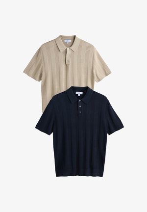 Next, REGULAR FIT RICH POINTELLE STRIPE 2 PACK - Polo - neutral navy blue