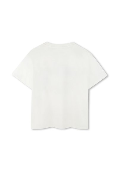 T-shirt bianco in cotone morbido, con maniche corte e scollatura rotonda, orlo dritto e design minimalista.