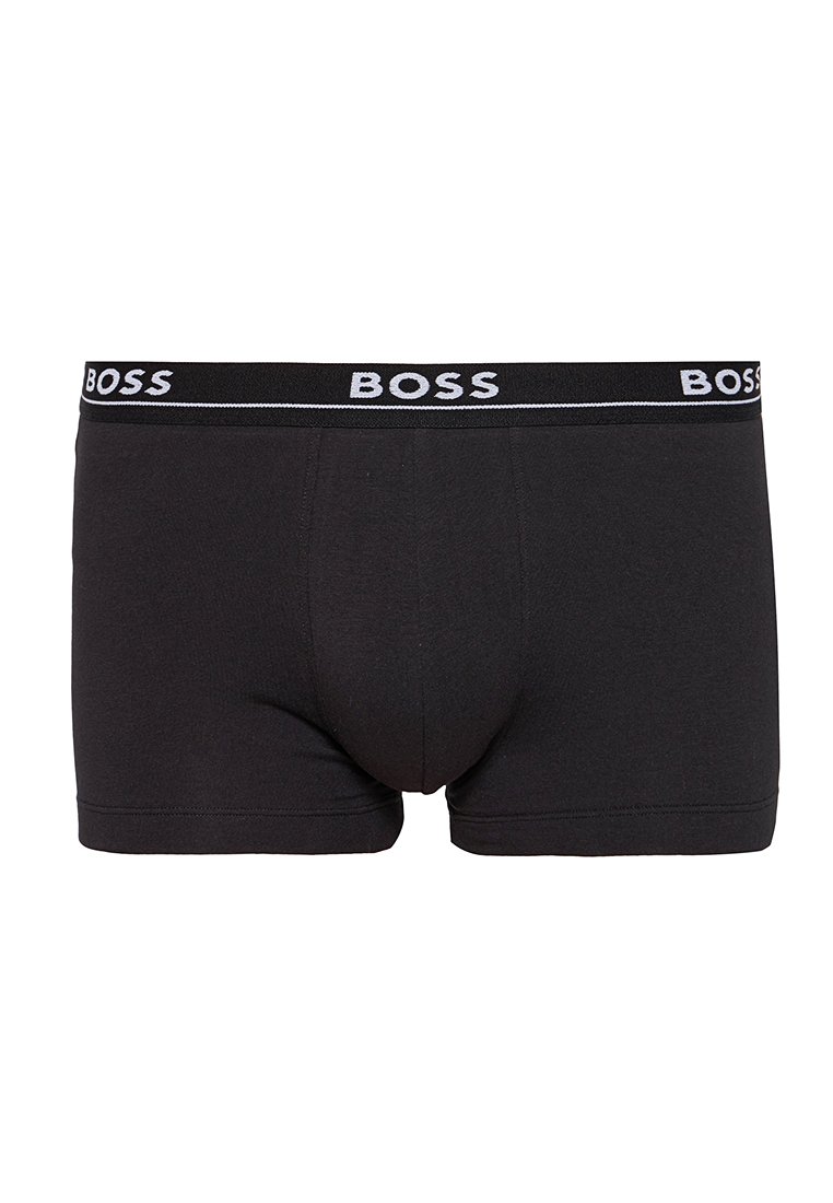 Boxer-briefs noirs avec une taille élastique douce arborant le logo "BOSS" en blanc, fabriqués à partir d'un mélange de coton lisse avec une coupe ajustée.