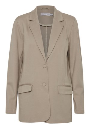 Bežna blazer iz lahkega materiala, ki ima zarezan ovratnik, dva sprednja žepa in zapiranje na en gumb. Skozi celotno površino gladka tekstura.