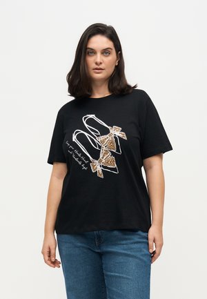 ONLY Carmakoma, CARBEAU TEE O NECK TEE - T-shirt imprimé - black
