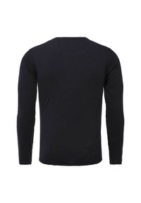 Zwart longsleeve t-shirt, ronde hals, zachte textuur, licht getailleerd ontwerp, geen zichtbare logo's of patronen, eenvoudig en onversierd.