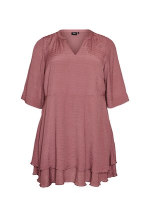 Zizzi, A-LINIEN-KLEID MIT GESTUFTEN RÜSCHEN - Freizeitkleid - rot