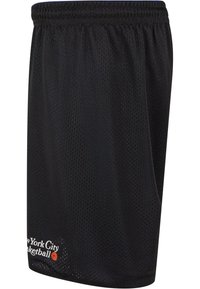 Svarte basketballshorts laget av pustende mesh-stoff. Har elastisk midje og et logo trykt nær kanten.