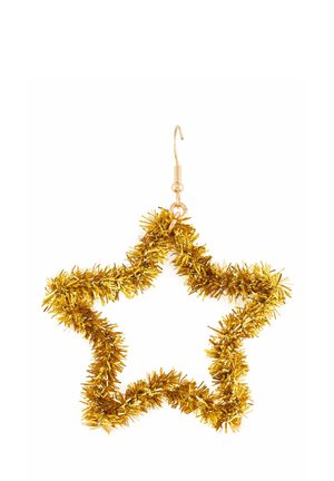 Sternförmige Ohrringe aus Glitzermaterial in Gold, mit leichtem Design und einem Fischhakenverschluss zum Tragen.