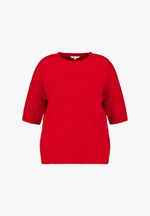 Felrode gebreide trui met korte mouwen, een ronde halslijn en een ontspannen pasvorm.