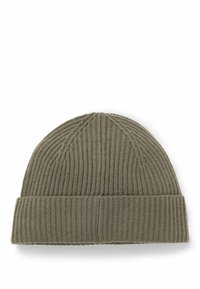 Berretto di lana verde oliva, con texture a coste, orlo ripiegato e design della corona senza cuciture. Tessuto morbido ed elasticizzato per il massimo comfort.