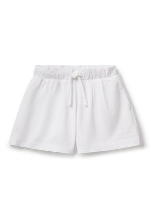 Witte katoen shorts met een elastische tailleband en trekkoord. Bevat twee zijzakken; uniforme textuur, geen patronen of accenten.