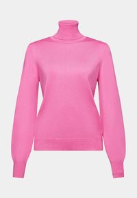 Roze coltrui met een aangesloten torso, lange mouwen en geribbelde manchetten. Gemaakt van gladde, lichte stof met een effen kleur ontwerp.