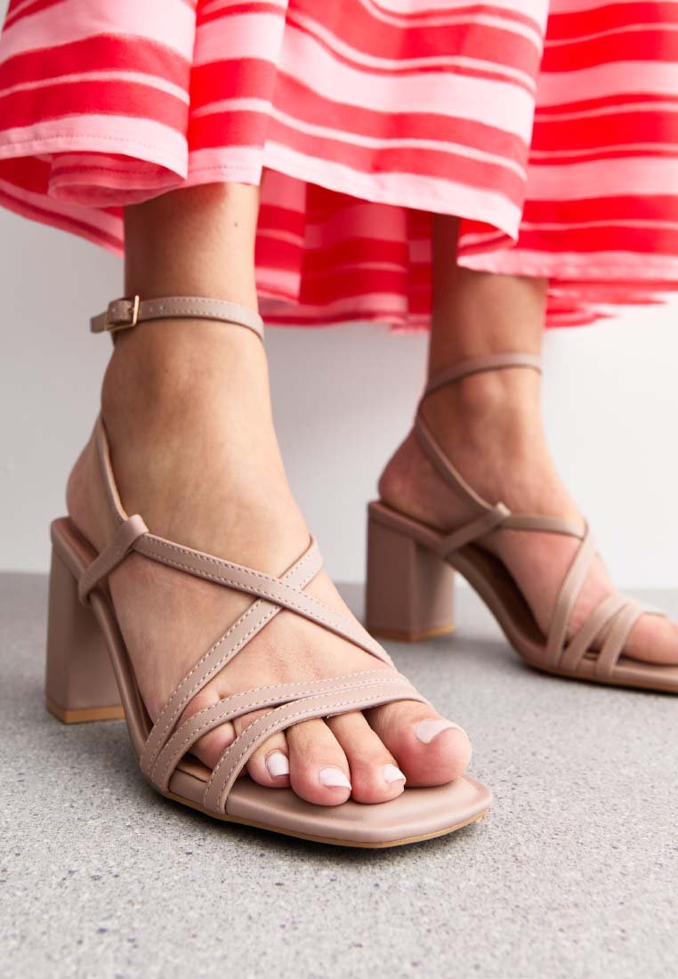 New Look - BLOCK HEEL MULTI STRAP - Sandals - light brown, Enlarge