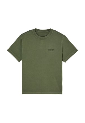 Zielony t-shirt z krótkim rękawem i okrągłym dekoltem z małym logo "element" na lewej piersi.