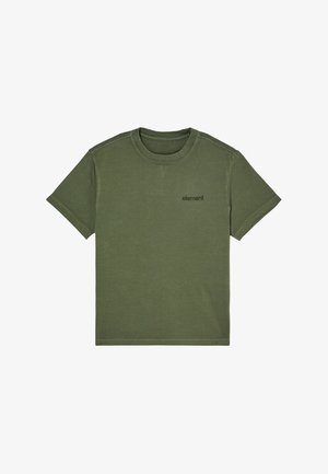 Zielony t-shirt z krótkim rękawem i okrągłym dekoltem z małym logo "element" na lewej piersi.