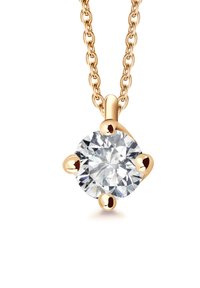 Złoty wisiorek w formie naszyjnika z okrągłym, przezroczystym diamentem trzymanym przez cztery szpony. Posiada delikatny łańcuszek z połączonych owalnych ogniw.